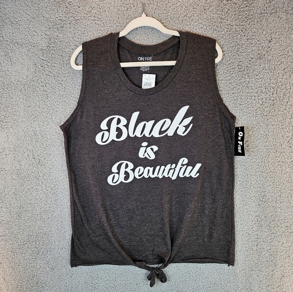 On Fire Black Is Beautiful Charcoal & White Graphic Tie Front T-Shirt Sz 3X. - Picture 2 of 8